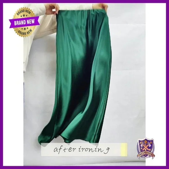 Satin High Waisted Maxi Skirt Hidden Elastic Waistband A-Line Long - Picture 8 of 8